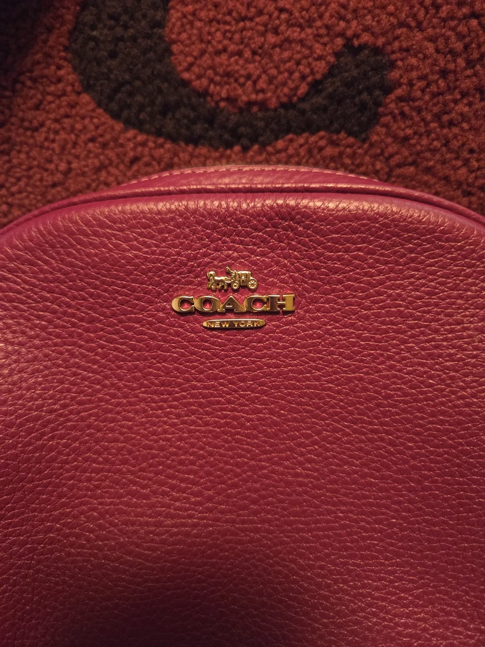 Coach Burgundy Pebbled Leather Front Backpack with Burgundy Sherpa